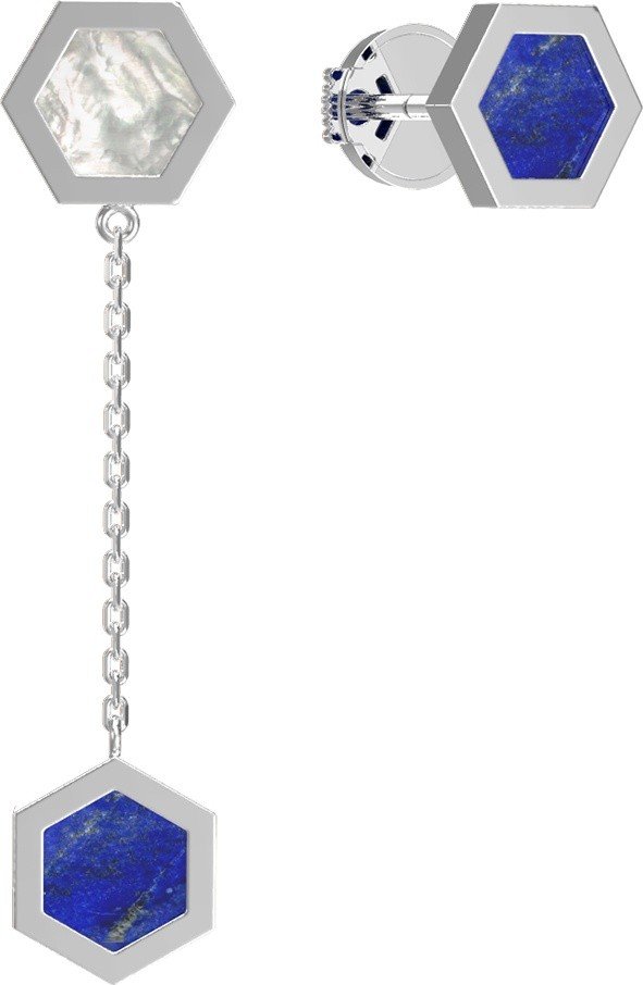 Серьги из белого золота c лазуритом и перламутром