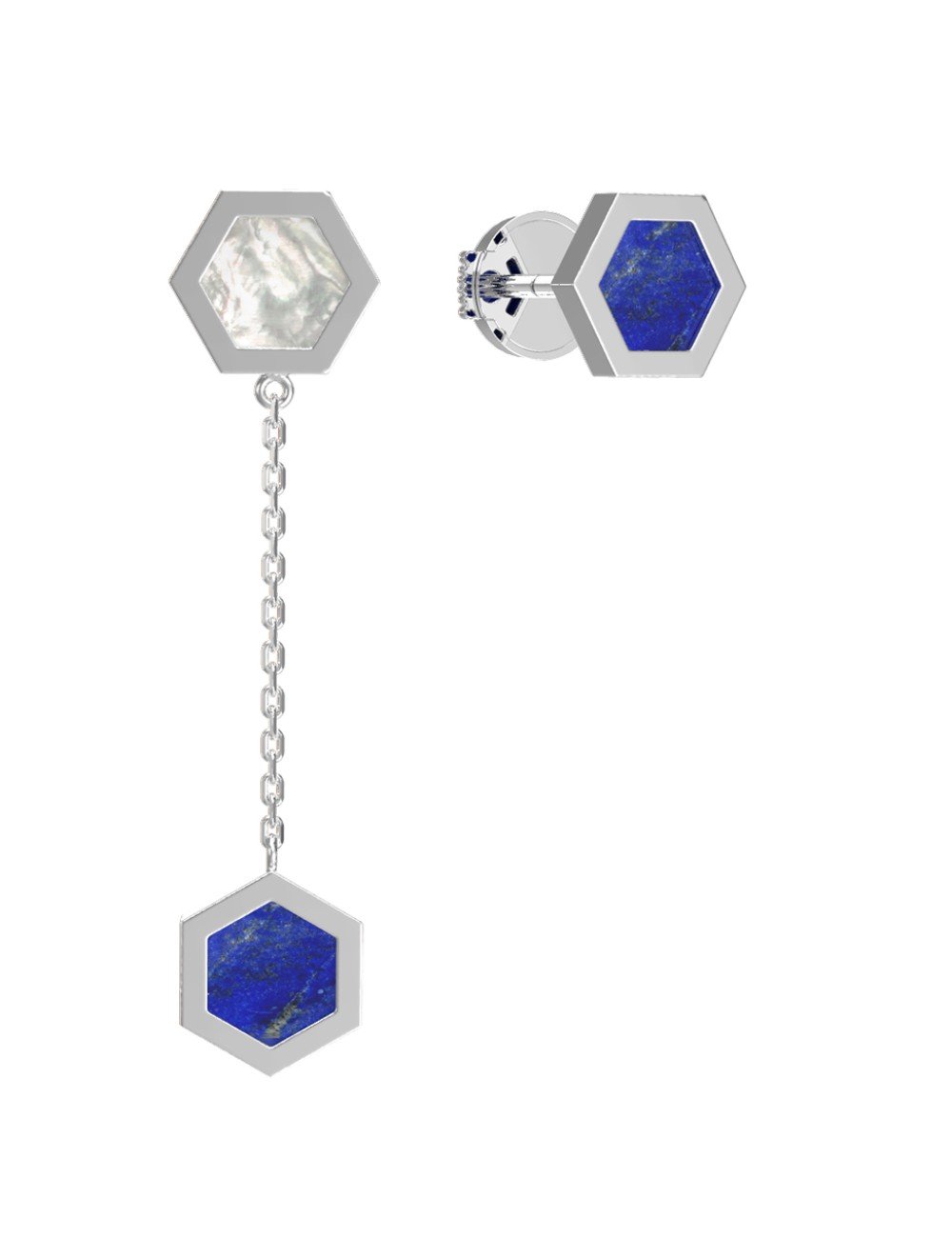 Серьги из белого золота c лазуритом и перламутром