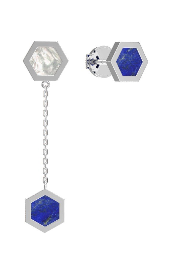 Серьги из белого золота c лазуритом и перламутром