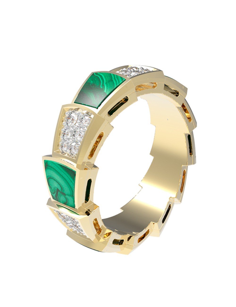 Кольцо из лимонного золота c бриллиантами и малахитом