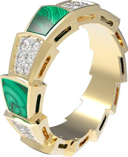 Кольцо из лимонного золота 585 пробы c бриллиантами и малахитом