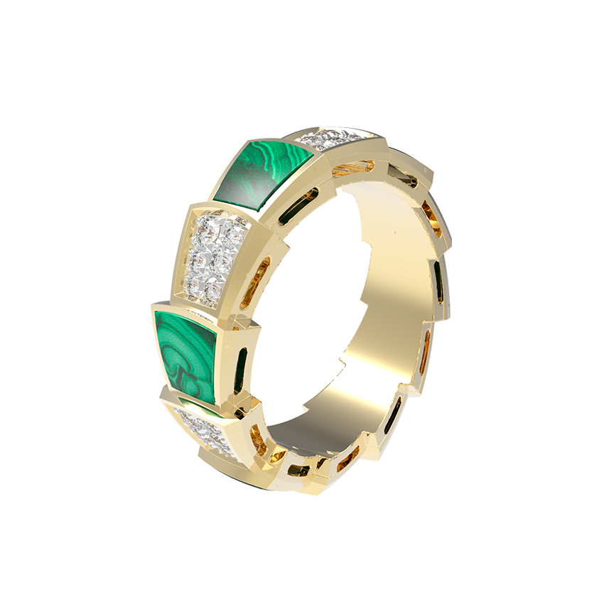 Кольцо из лимонного золота 585 пробы c бриллиантами и малахитом