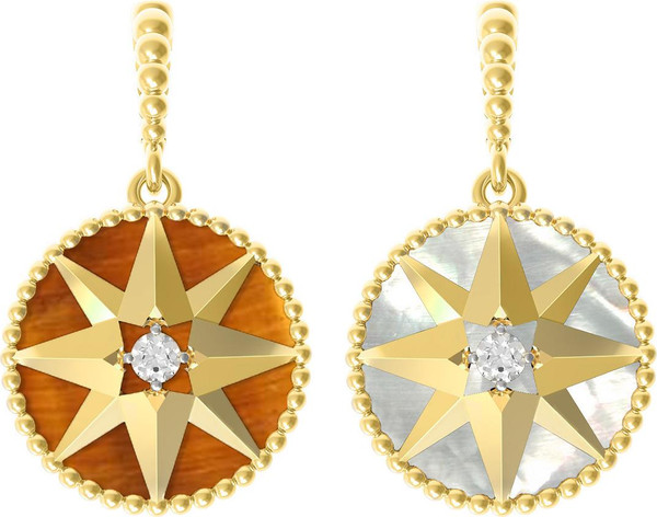 Подвеска из лимонного золота 585 пробы c фианитом, тигровым глазом и перламутром