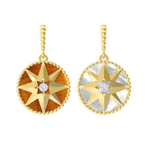 Подвеска из лимонного золота 585 пробы c фианитом, тигровым глазом и перламутром