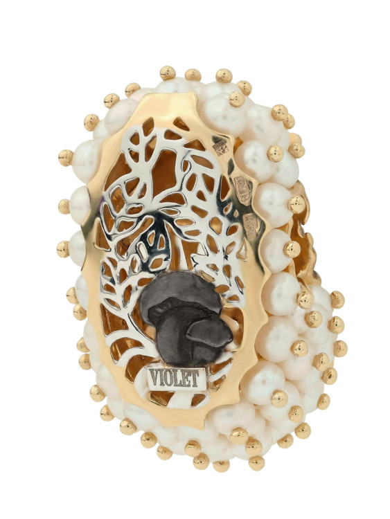 Подвеска из красного золота 585 пробы c эмалью и жемчугом