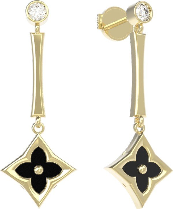 Серьги из лимонного золота c фианитом и ониксом