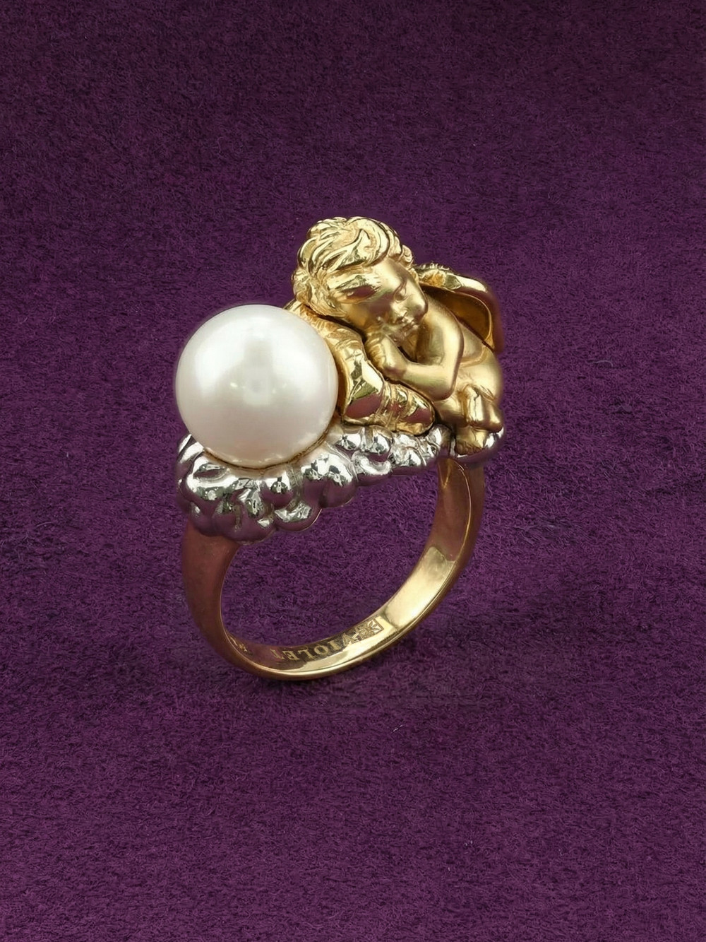 Кольцо из лимонного золота 585 пробы c жемчугом