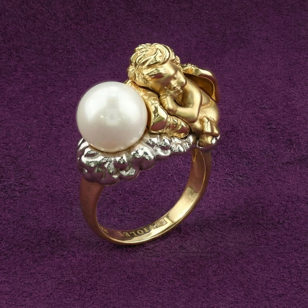 Кольцо из лимонного золота 585 пробы c жемчугом