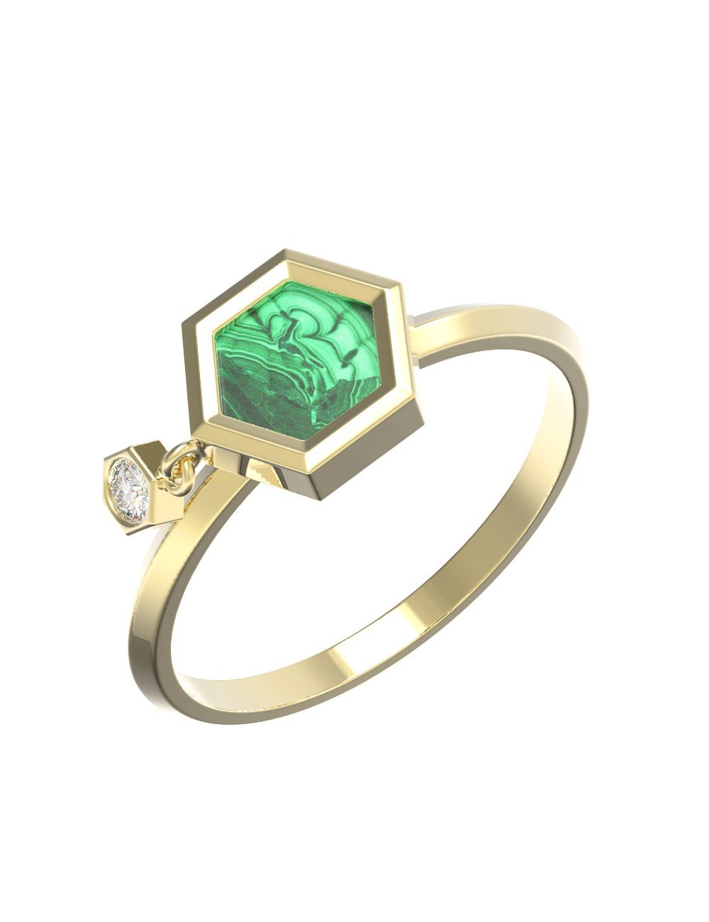 Кольцо из лимонного золота c бриллиантами и малахитом