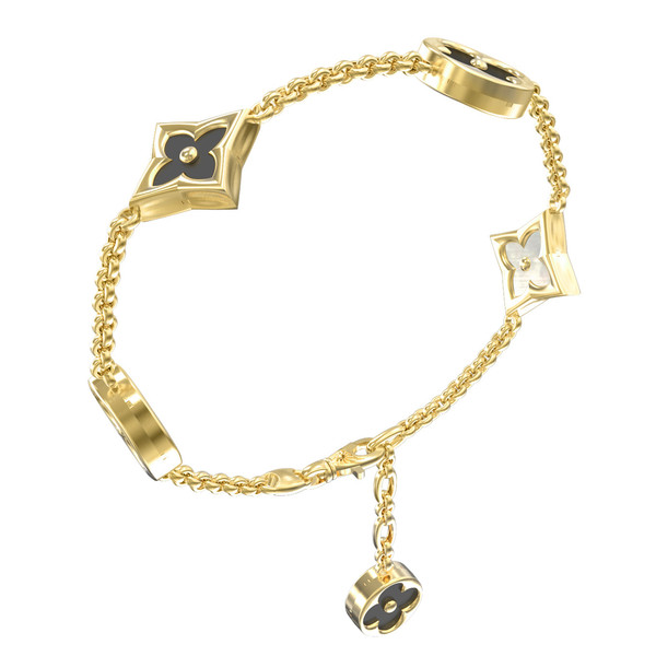 Браслет из лимонного золота 585 пробы c ониксом и перламутром