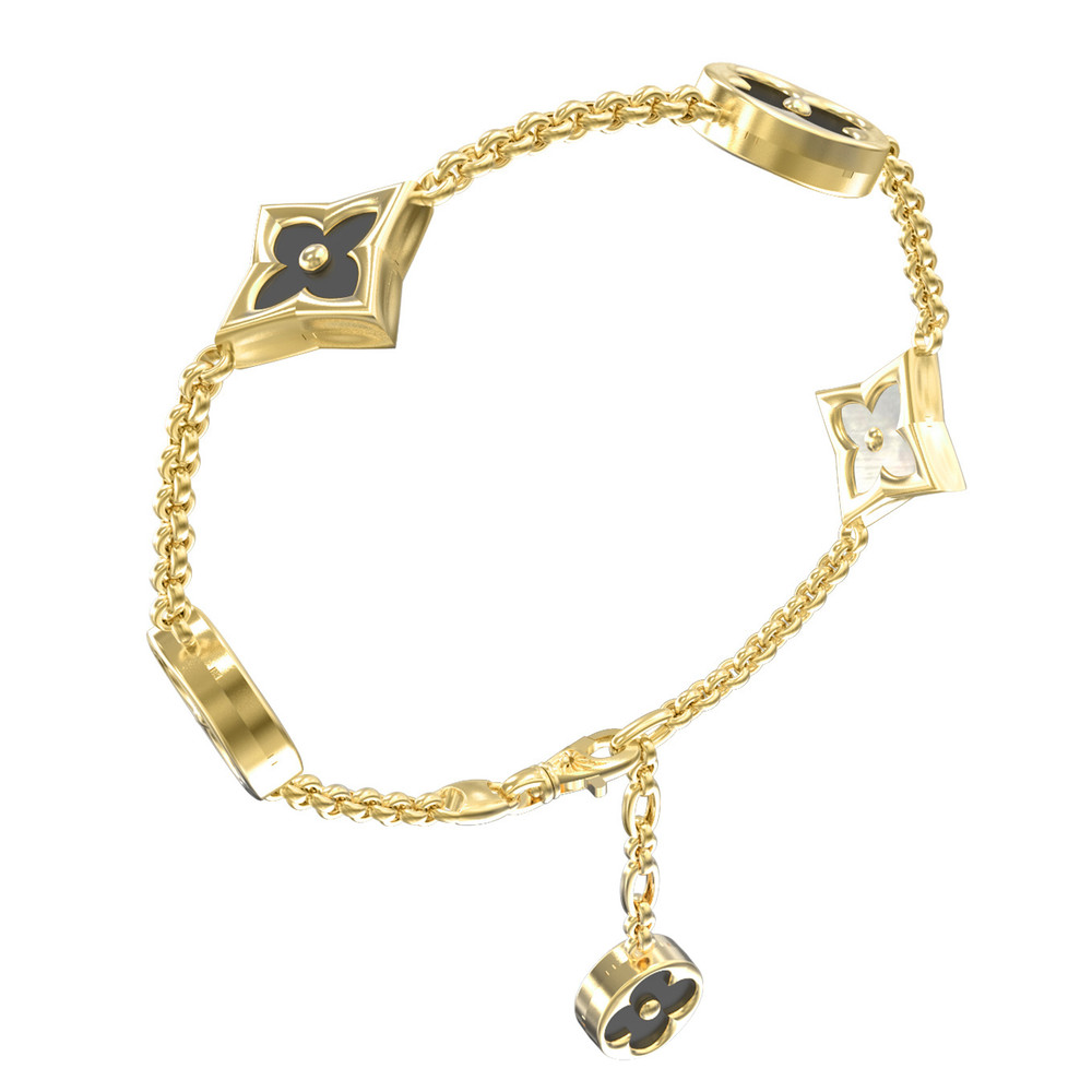 Браслет из лимонного золота 585 пробы c ониксом и перламутром