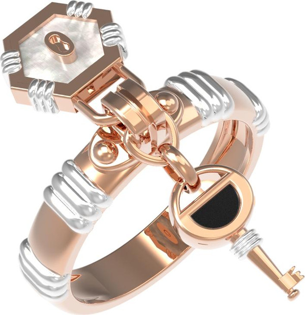 Кольцо из красного золота 585 пробы c ониксом и перламутром