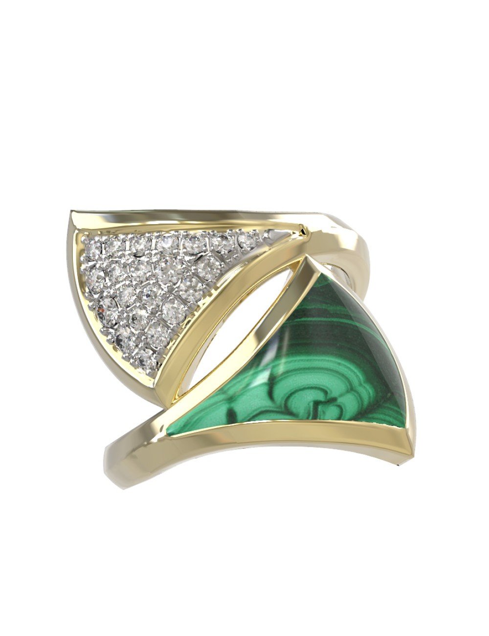 Кольцо из лимонного золота c бриллиантами и малахитом