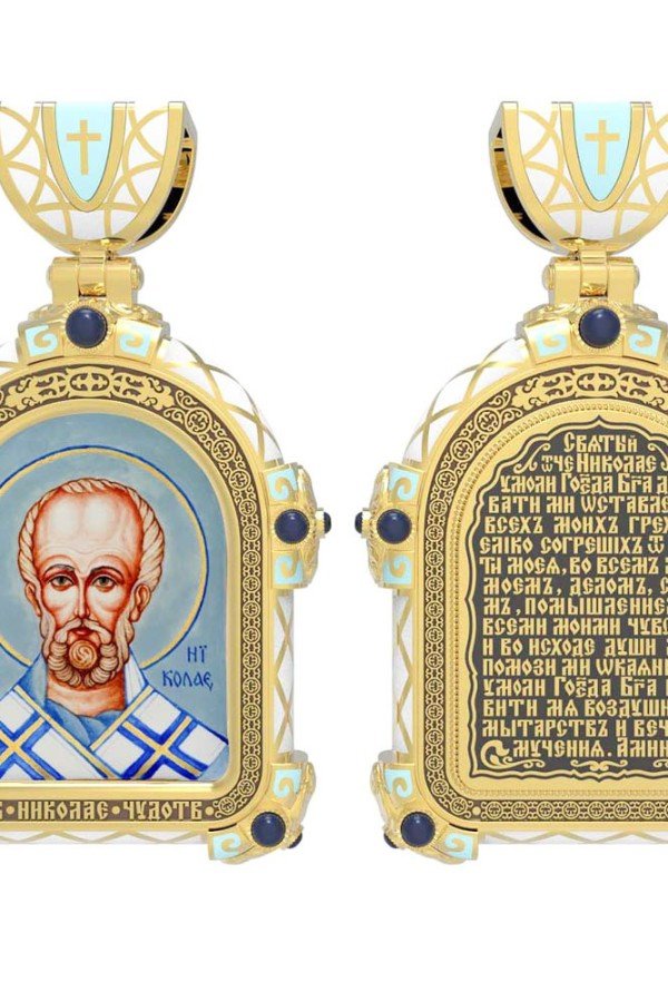 Образок из лимонного золота c эмалью, иконописью и темперой