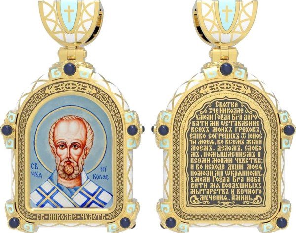 Образок из лимонного золота c эмалью, иконописью и темперой