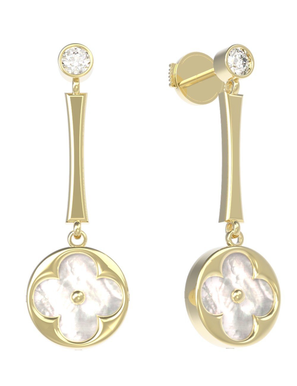 Серьги из лимонного золота c фианитом и перламутром