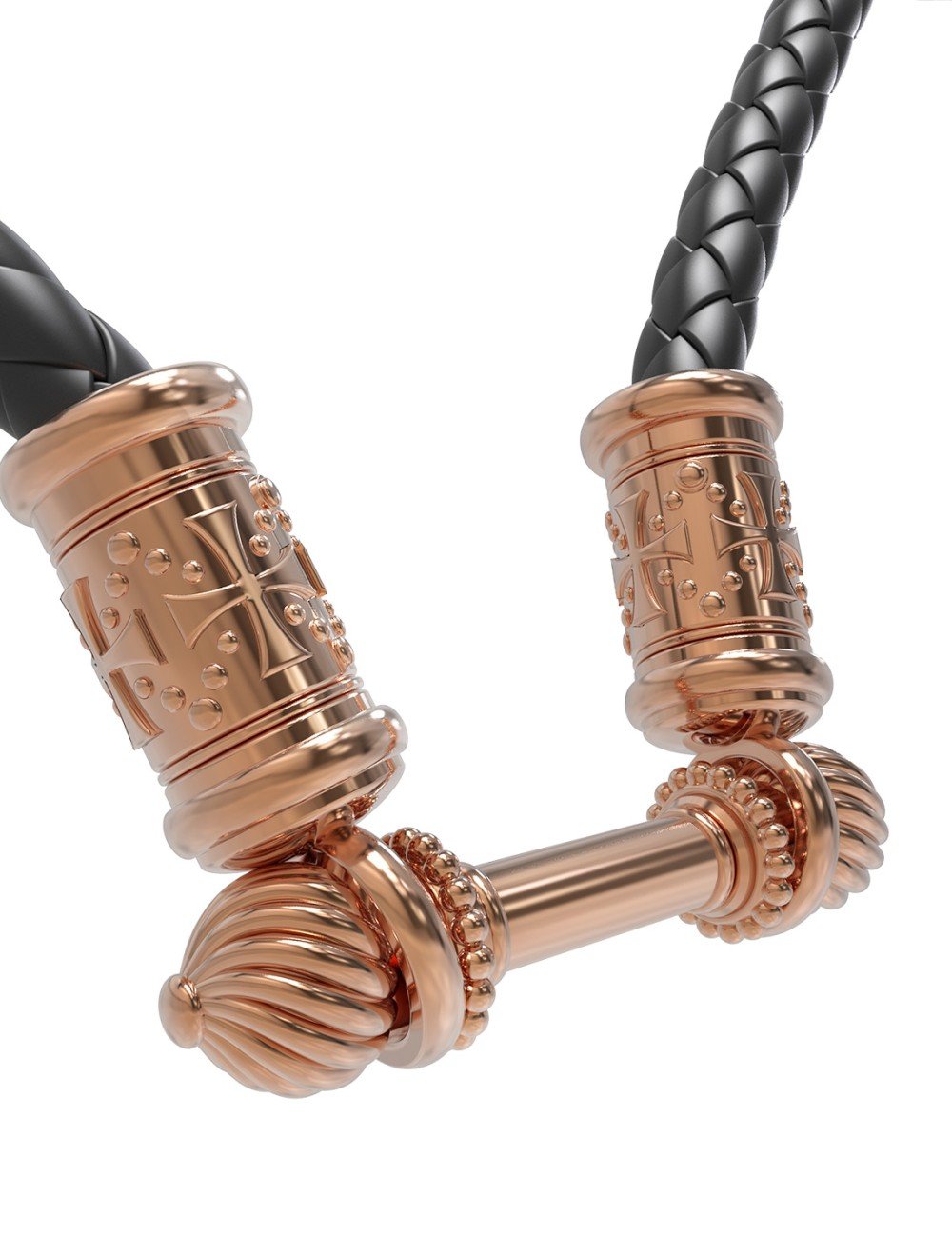 Гайтан из золота c кожаным шнурком