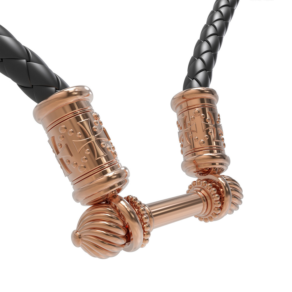 Цепь-шнурок кожа из красного золота 585 пробы c кожаным шнурком