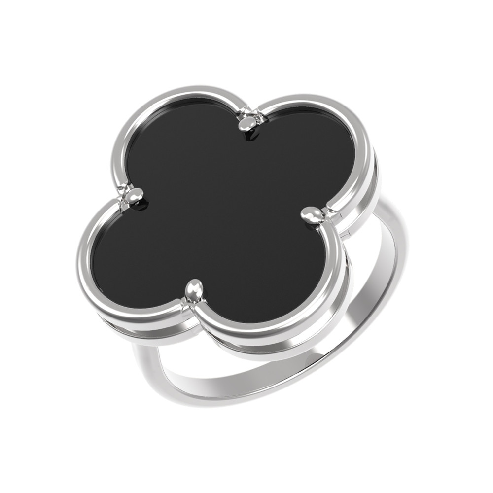 Кольцо из белого золота 585 пробы c ониксом