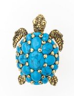 Кольцо из лимонного золота c эмалью и бирюзой