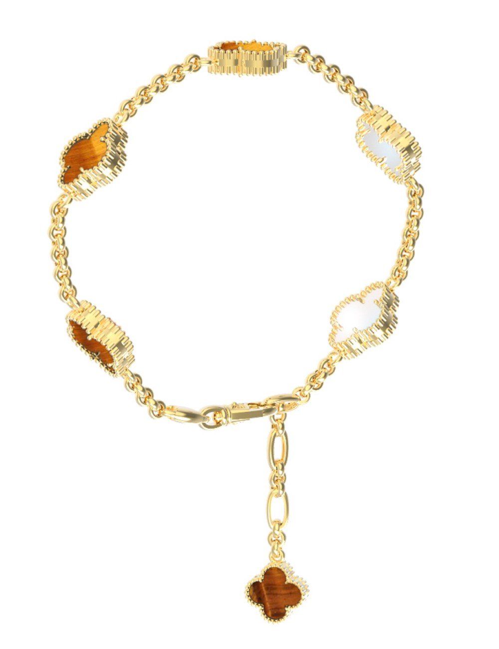Браслет из лимонного золота c тигровым глазом и перламутром