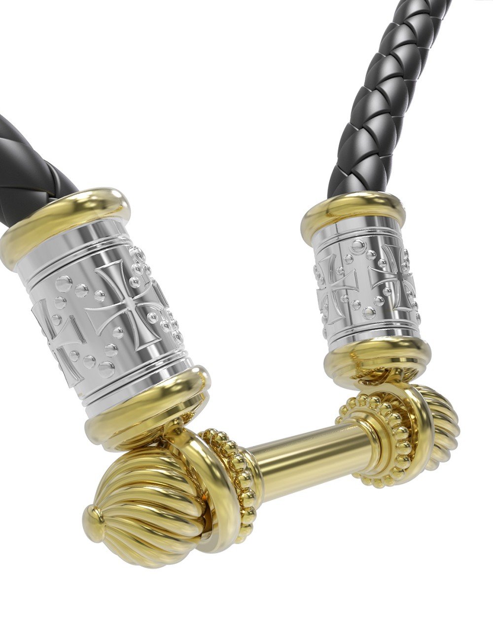 Гайтан из лимонного золота c кожаным шнурком