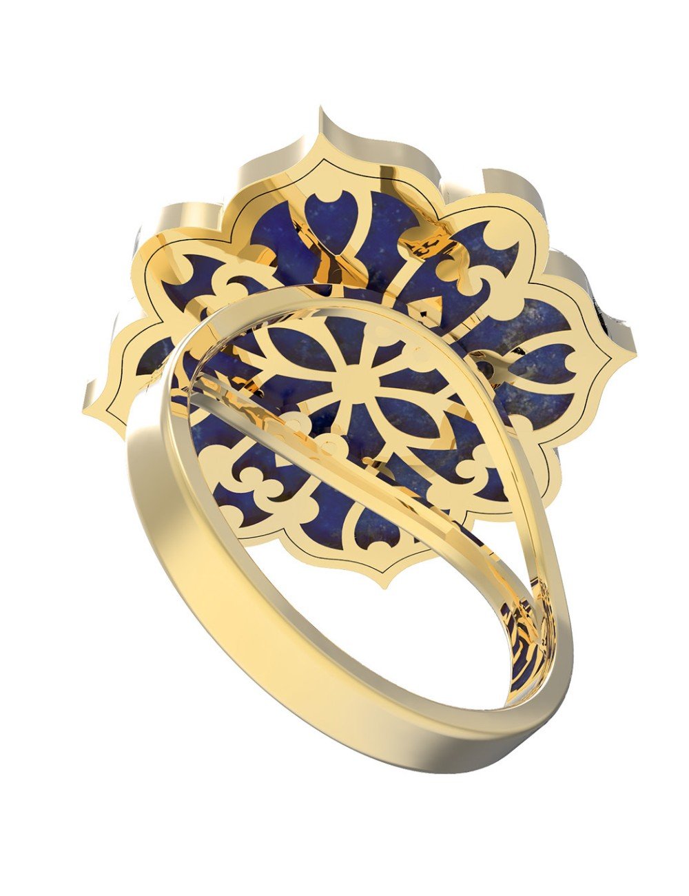 Кольцо из лимонного золота c бирюзой и лазуритом