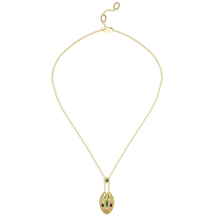 Колье из лимонного золота 585 пробы c бриллиантами, сапфиром и малахитом