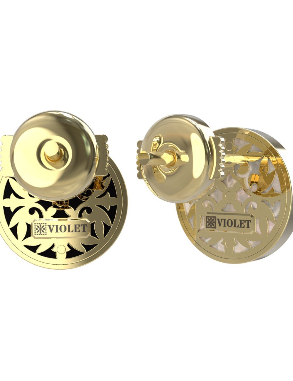 Серьги из лимонного золота c ониксом и перламутром