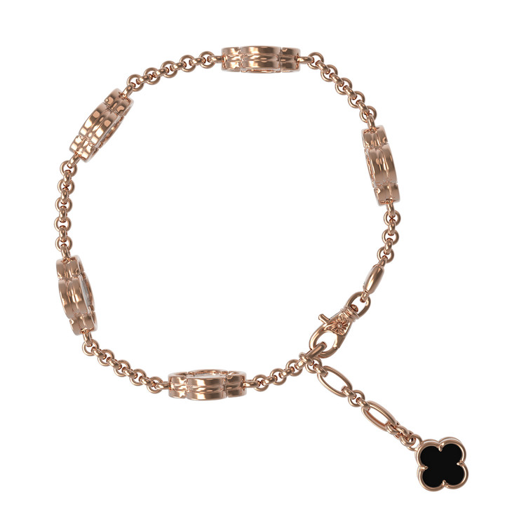 Браслет из красного золота 585 пробы c ониксом и перламутром