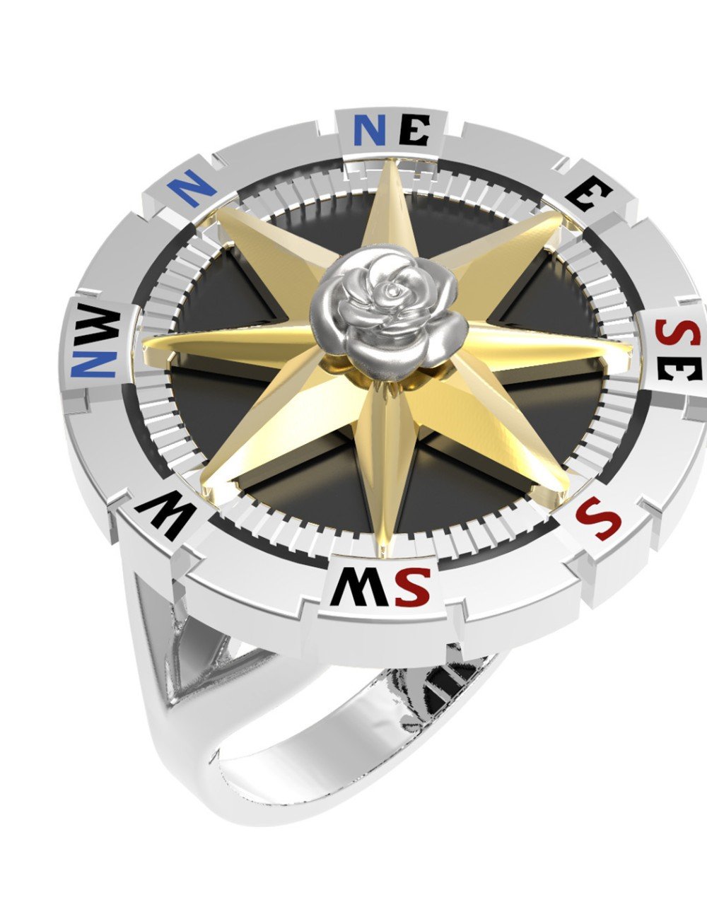 Кольцо из белого золота c эмалью и ониксом