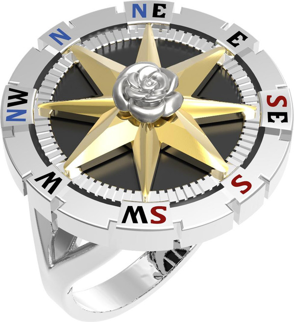 Кольцо из белого золота 585 пробы c эмалью и ониксом