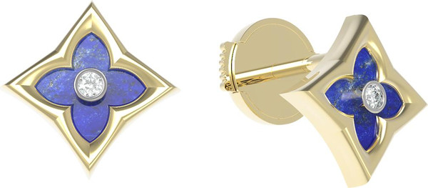 Серьги из лимонного золота 585 пробы c бриллиантами и лазуритом