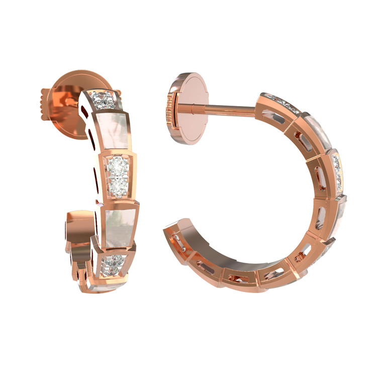 Серьги из красного золота 585 пробы c бриллиантами и перламутром