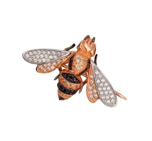 Брошь из красного золота 585 пробы c эмалью и фианитом