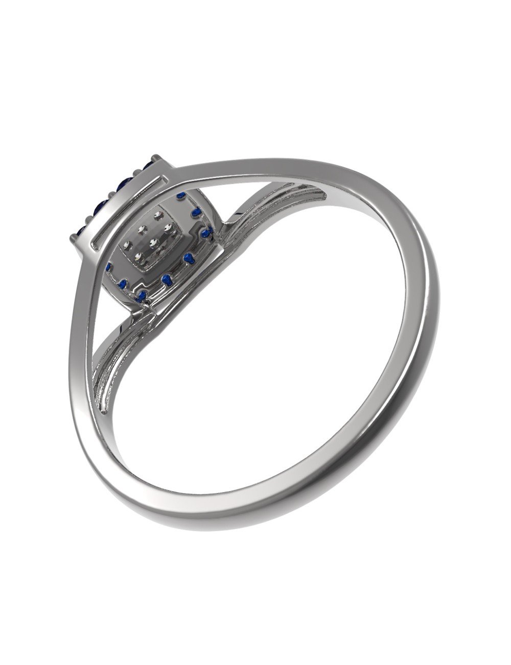 Кольцо из белого золота c бриллиантами и сапфиром