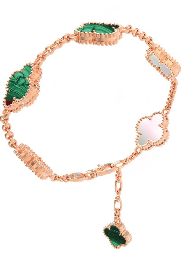 Браслет из золота c малахитом и перламутром