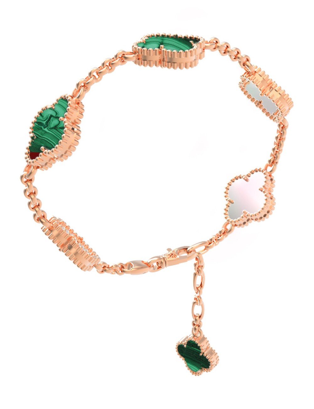 Браслет из золота c малахитом и перламутром