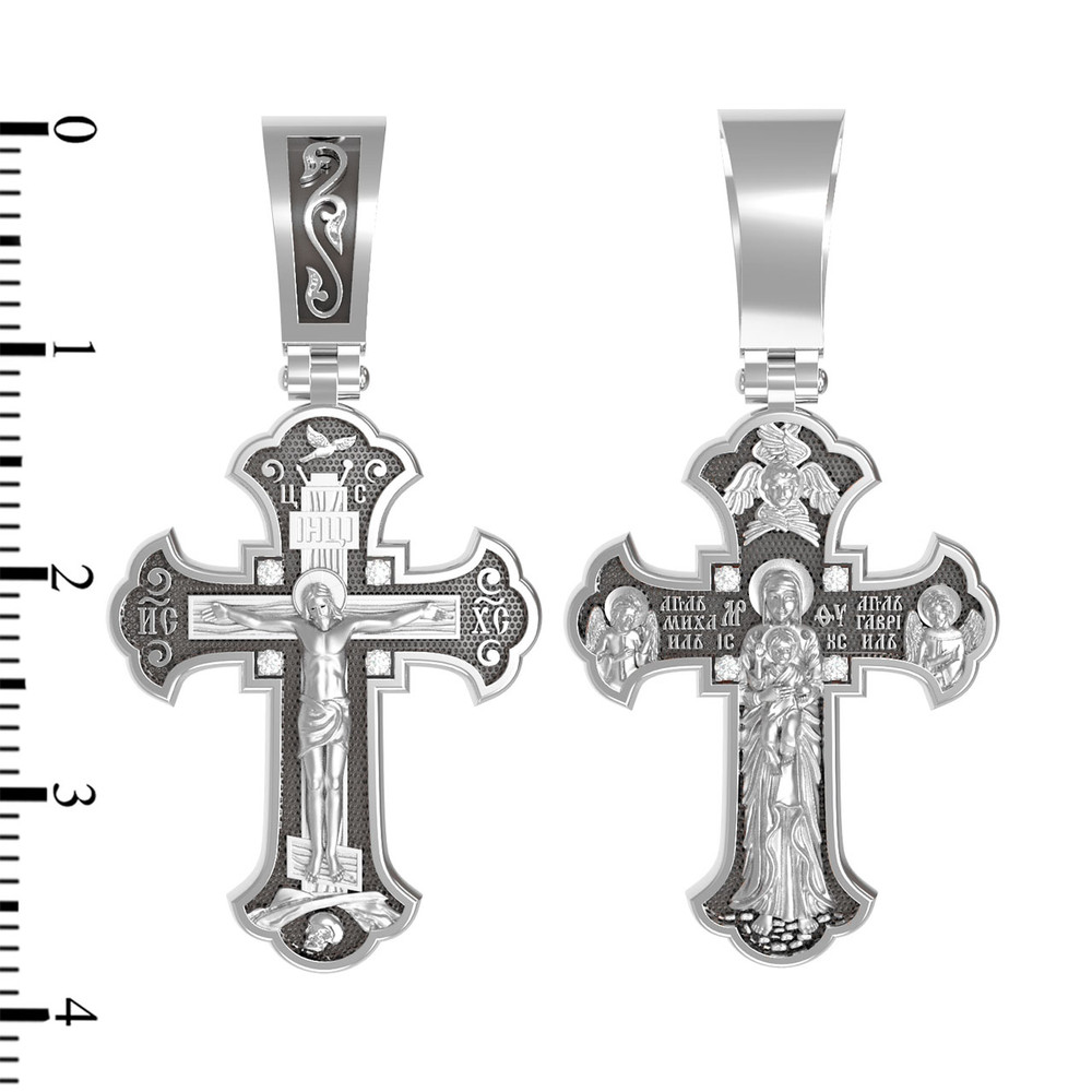 Крест из белого золота 585 пробы c бриллиантами