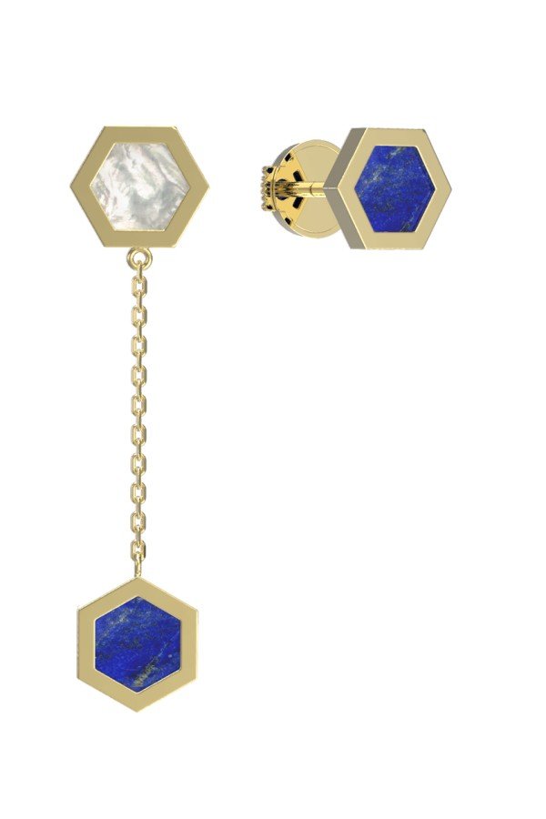 Серьги из лимонного золота c лазуритом и перламутром