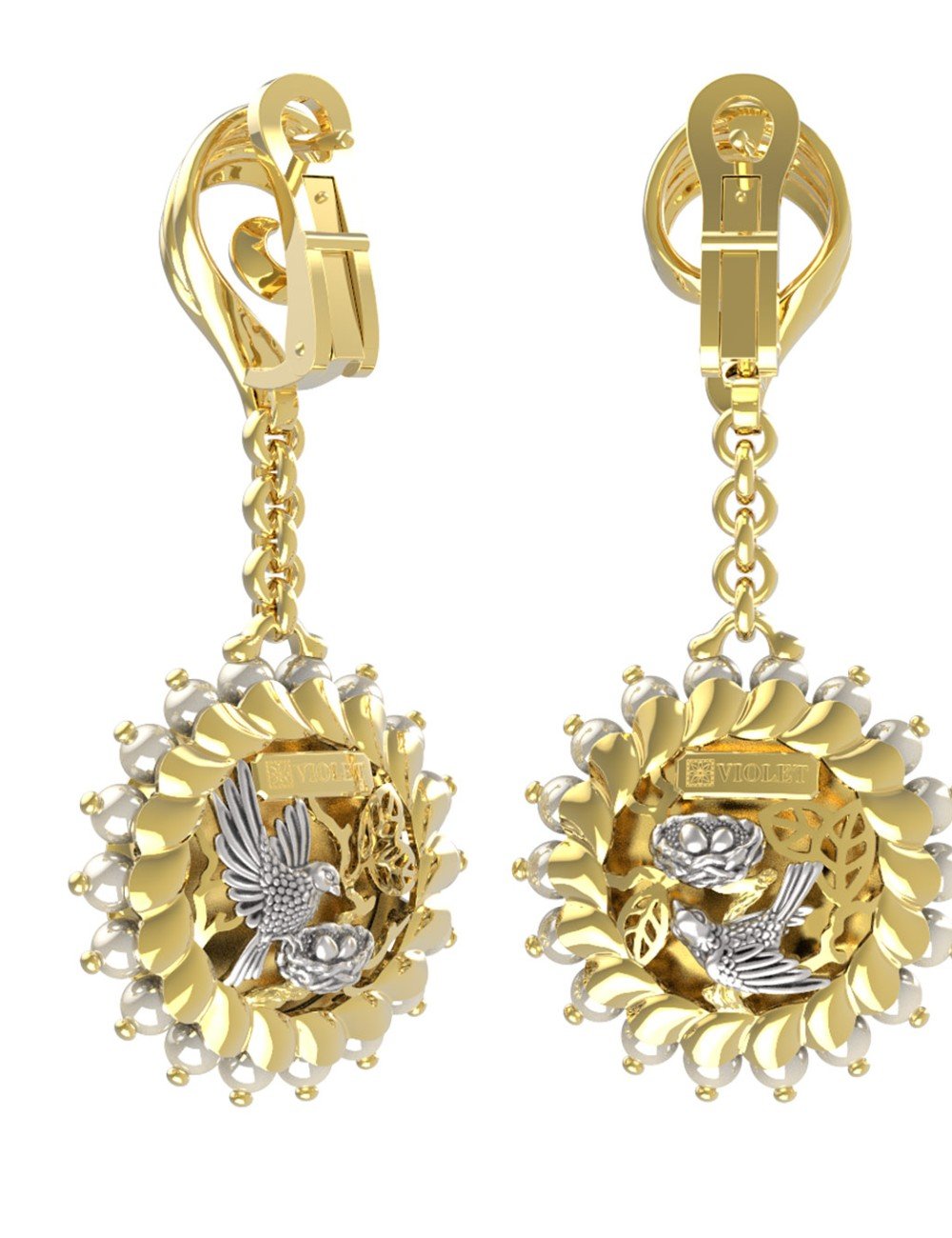 Серьги из лимонного золота c эмалью и жемчугом