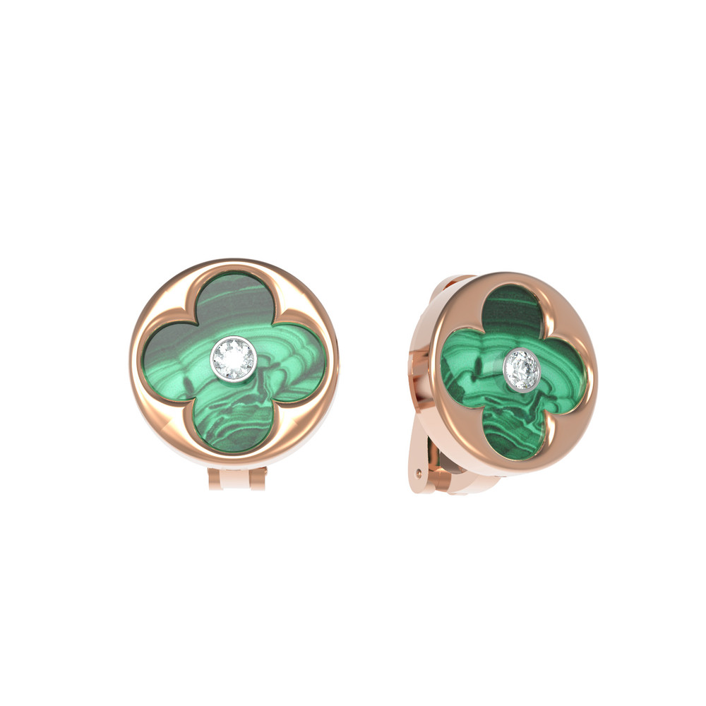 Серьги из красного золота 585 пробы c бриллиантами и малахитом