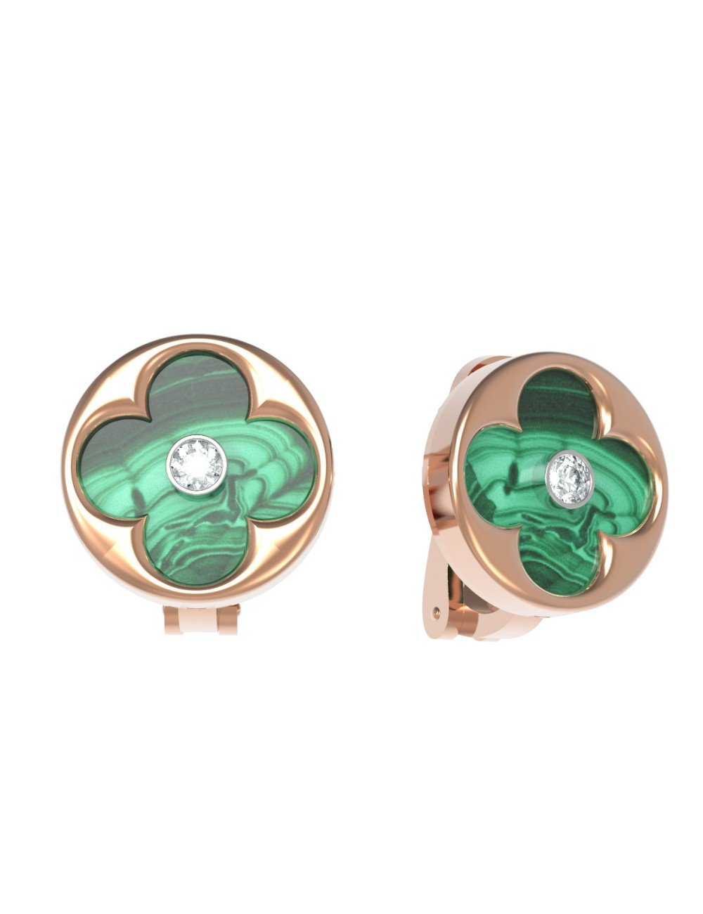 Серьги из золота c бриллиантами и малахитом