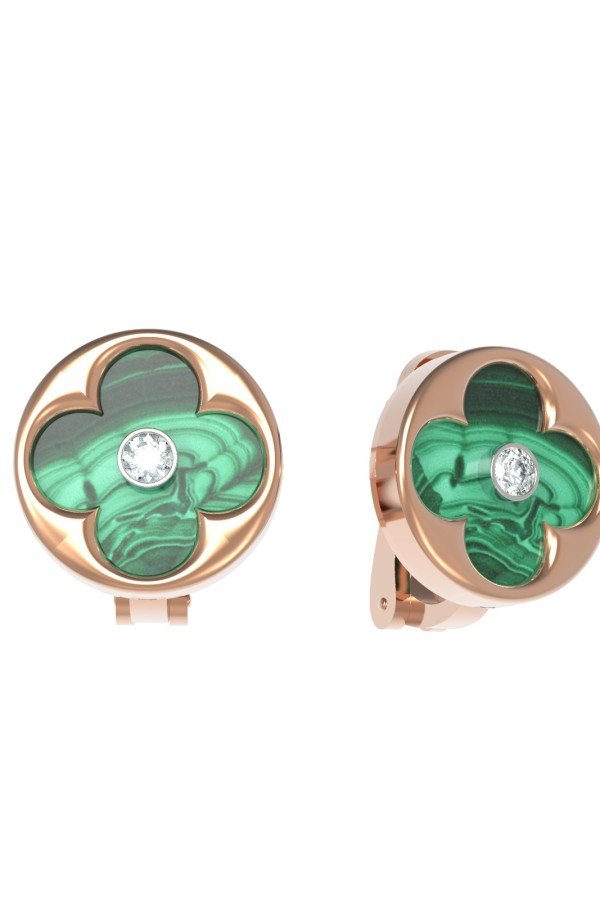 Серьги из золота c бриллиантами и малахитом