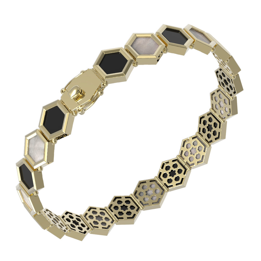 Браслет из лимонного золота 585 пробы c ониксом и перламутром