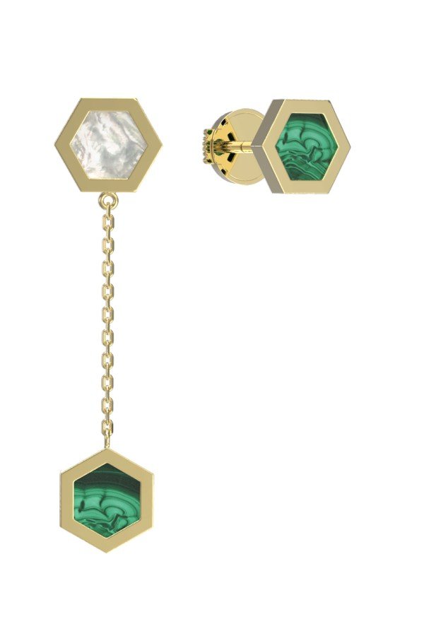 Серьги из лимонного золота c малахитом и перламутром