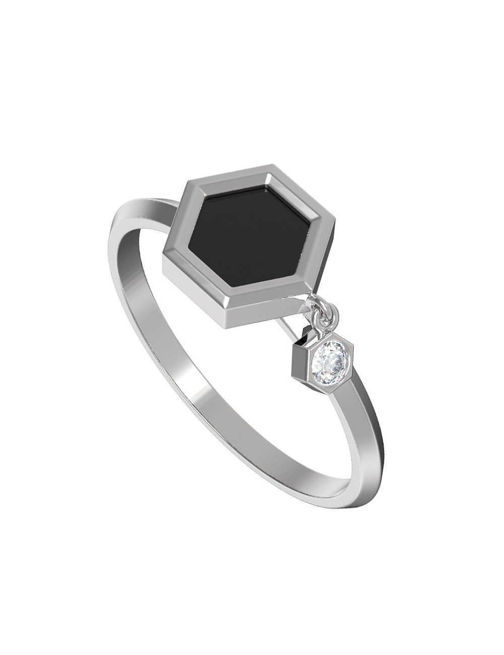 Кольцо из белого золота c бриллиантами и ониксом