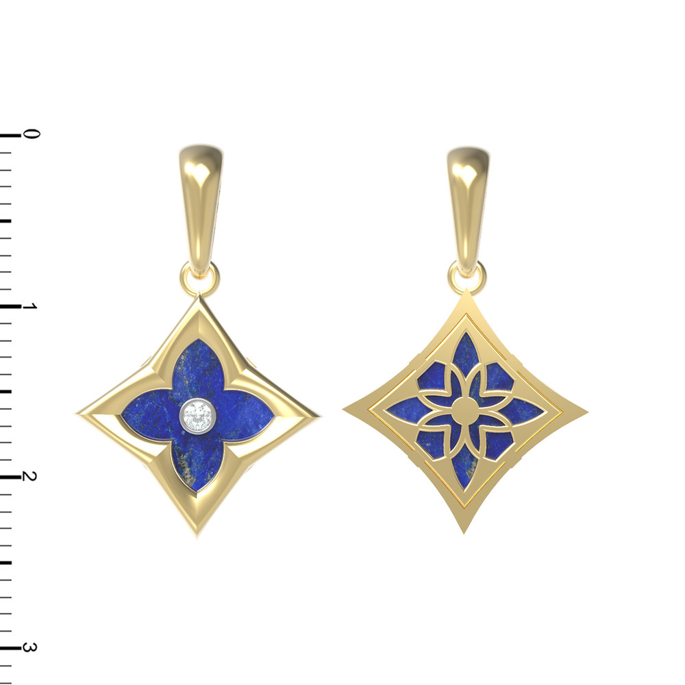 Подвеска из лимонного золота 585 пробы c бриллиантами и лазуритом