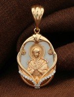 Образок из золота c бриллиантами и перламутром