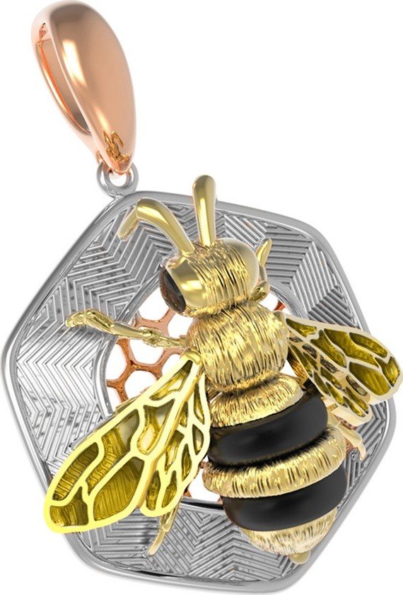 Подвеска из золота c эмалью, ониксом и эмалью